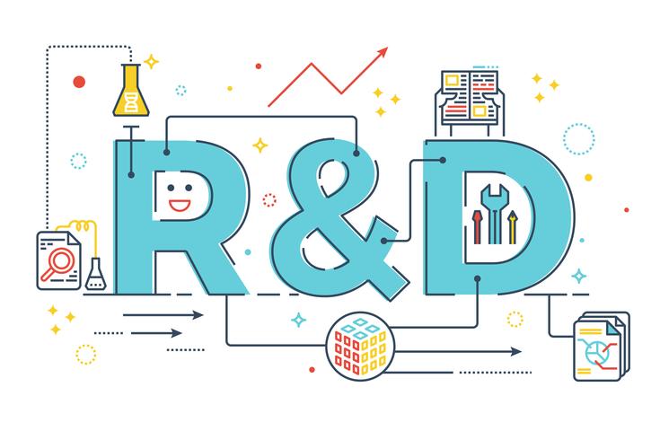r-d-research-and-development-word-lettering-vector